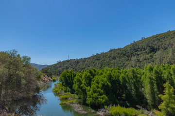 river bend off Lake Berryessa in the Napa Valley mountains on a beautiful day for a outing