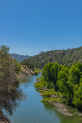 Fototapeta na wymiar river bend off Lake Berryessa in the Napa Valley mountains on a beautiful day for a outing