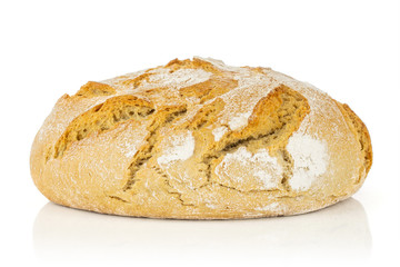 One whole crispy fresh baked rye wheat bread isolated on white background