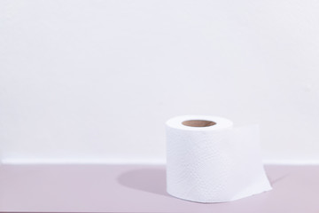 Tissue roll left in the rest room close up with copy space.