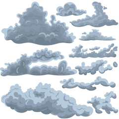 Set of clouds of different shapes. Design elements for various purposes. Vector graphics isolated on white background.