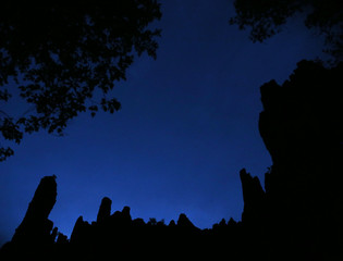 The silhouette of the Little Bear canyon walls above Middle Fork Gila River, in the Gila National Forest, New Mexico.  Shot just as the stars came out.