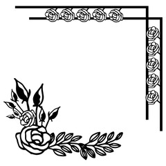 Shape card for ornate rose flower frame, white background. Vector
