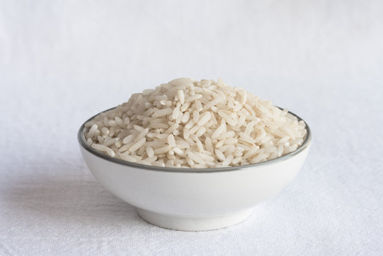 Uncooked White Rice in a Bowl