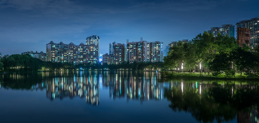 Panorama of Wenhua Park in Foshan city, Chancheng district, China