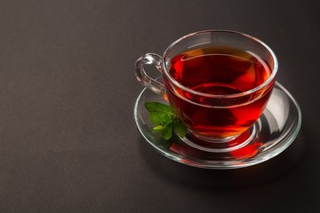 Hot drink with mint leaves
