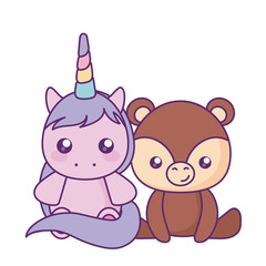 cute little unicorn with bear baby character
