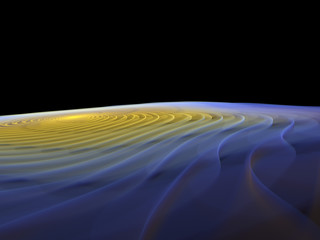 Abstract 3d Background Image, Graphic 3d surface Illustration, Artistic Resource. Organic Patterns, Yellow and Blue Colors. Colorful Repeating Transparent Waves of Color, Modern Digital Art.