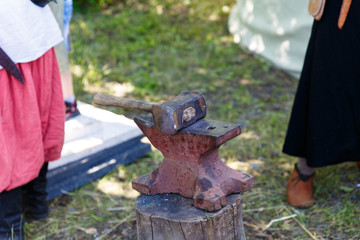 Forge. Blacksmith's tool. Hand-made antique tool for blacksmithing.