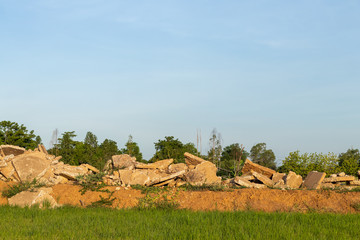 View of concrete debris piles on the mound.