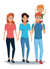 Family young parents with children cartoon