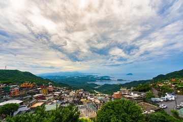Fototapeta na wymiar Jiufen village with mountain and east china sea, Taiwan