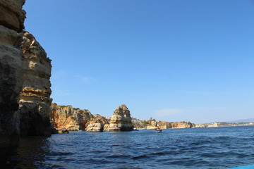 sea, rock, landscape, nature, water, sky, blue