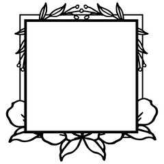 Frame flower and leaves, black and white sketch. Vector