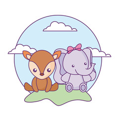 cute little reindeer with elephant baby in landscape