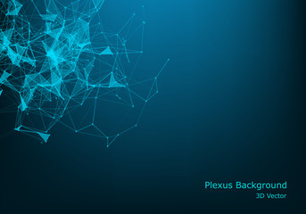 Abstract plexus background with connected lines and dots. Wave flow. Plexus geometric effect Big data with compounds. Lines plexus, minimal array. Digital data visualization. Vector illustration.