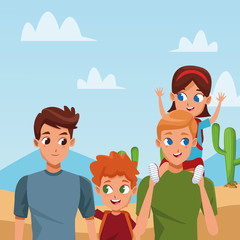 Family young parents with children cartoon