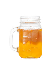 Homemade fermented drink Kombucha in a glass jug. Isolated on white background