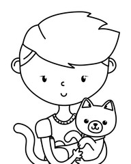 Boy with cat cartoon design