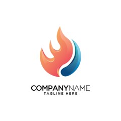 Fire with water logo design template.abstract flame icon