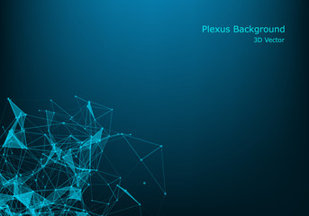 Abstract plexus background with connected lines and dots. Wave flow. Plexus geometric effect Big data with compounds. Lines plexus, minimal array. Digital data visualization. Vector illustration.