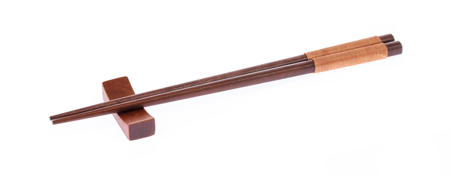 Wooden chopsticks isolated on white background