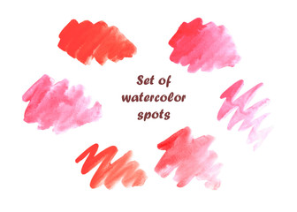 set of red watercolor spots isolated on white background