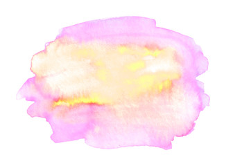 Abstract pink purple red yellow background. Watercolor hand drawn spot. Bright color element for abstract artistic background with space for text or image