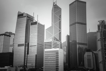 ommercial Buildings in Hong Kong; Black and White Tone