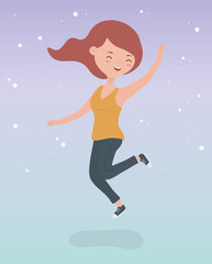Fototapeta na wymiar happy young woman celebrating jumping character