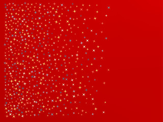 Red color background. Stars confetti. 