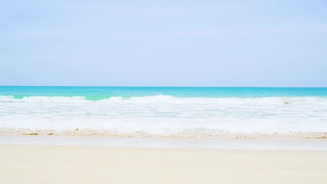 Phuket Thailand beautiful beach background white sandy tropical paradise island with blue sky sea water ocean 4k