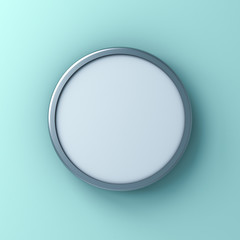 Blank round sign or Mock up signage board or advertising round button isolated on light blue green pastel color wall background with shadow 3D rendering