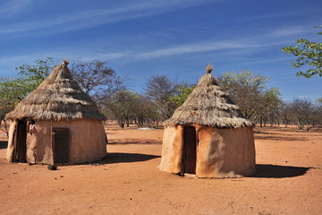Huts in which people live in the Himba tribe.