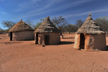 Huts in which people live in the Himba tribe.