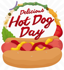 Delicious Hotdog with many Topping for Hot Dog Day, Vector Illustration