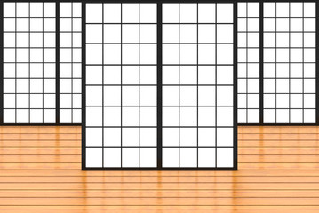 3d rendering. modern oriental Japanese style sliding paper door wall background.