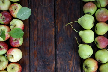 apples and pears on a dark background