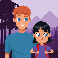 Family single parent with children cartoon