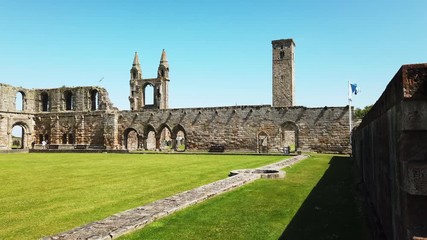 St Andrew's Cathedral and St Rule's tower in St Andrews Fife, Scotland on a sunny summer day