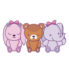 cute little bear with elephant and bunny baby character