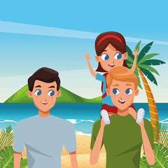 Family young parents with children cartoon