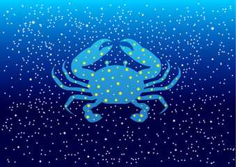 Blue Night Sky Cancer  with pattern White Stars and Dots. Vector illustration  © nantana