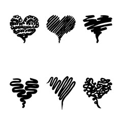 Modern grunge heart hand drawn set, great design for any purposes. Hand drawn doodle grunge heart set. Modern vector design. Seamless vector tile pattern. Doodle illustration