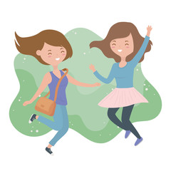 happy young women celebrating jumping characters