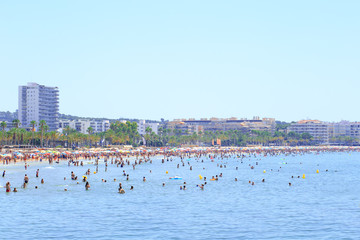 Fototapeta na wymiar Coastline Costa Dorada, Salou, Spain. View of the Llevant Beach in Salou, Spain.
