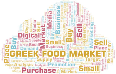 Greek Food Market word cloud. Vector made with text only.