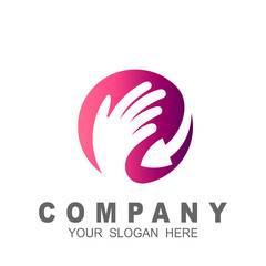 Arrow logo with circle , hand and arrow icon, globe design vector,