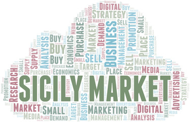 Obraz premium Sicily Market word cloud. Vector made with text only.
