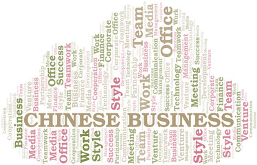 Chinese Business word cloud. Collage made with text only.